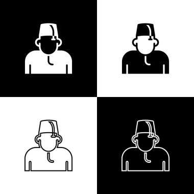 Müslüman adam simgesini siyah beyaz arkaplanda izole et. Vektör