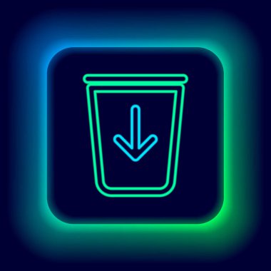 Parlayan neon hattı siyah arkaplanda izole edilmiş çöp satırı simgesine gönder. Renkli taslak konsepti. Vektör