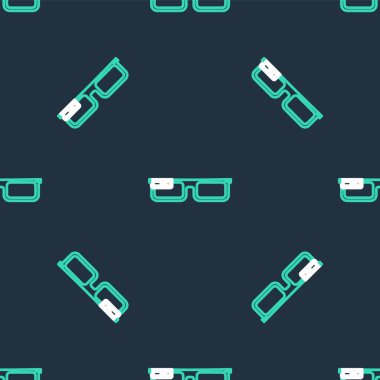 Line Smart gözlükleri gözlük simgesine monte edildi. Siyah arkaplanda izole edilmiş kusursuz desen. Giyilebilir elektronik, akıllı gözlüklü, kameralı ve ekranlı. Vektör