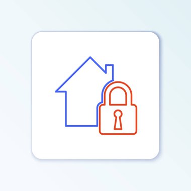 Hat Evi koruma altında beyaz arka planda izole edilmiş bir simge. Eve git ve kilitle. Koruma, güvenlik, güvenlik, koruma, savunma konsepti. Renkli taslak konsepti. Vektör