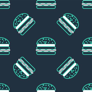 Çizgi Burger simgesi siyah arkaplanda izole edilmiş. Hamburger ikonu. Çizburger sandviç tabelası. Vektör