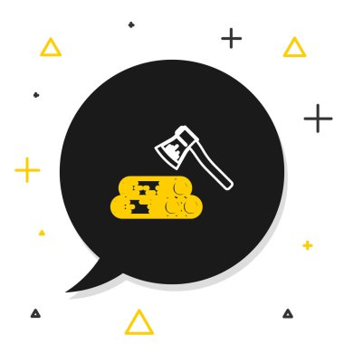 Tahta çizgili balta ve tahta ikonu beyaz arka planda izole edilmiş. Oduncu baltası. Renkli taslak konsepti. Vektör