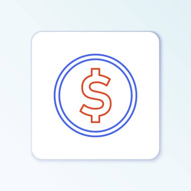 Dolar sembollü çizgi parası beyaz arka planda izole edilmiş. Bankacılık işareti. Para sembolü. Renkli taslak konsepti. Vektör