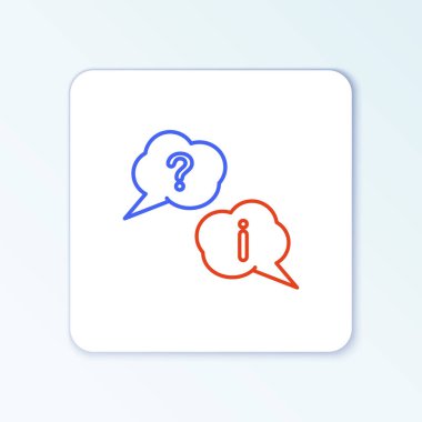 Beyaz arkaplanda Soru ve Ünlem simgesinin izole edildiği satır konuşması kabarcıkları. SSS işareti. Dosyaları kopyala, konuşma balonu ve grafiğini çıkar. Renkli taslak konsepti. Vektör