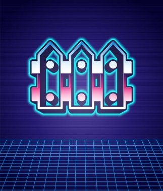 Retro stili bahçe çitleri ahşap ikon izole edilmiş fütüristik manzara. 80 'lerin moda partisi. Vektör