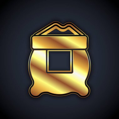 Siyah arka planda izole edilmiş altın renkli un torbası ikonu. Vektör