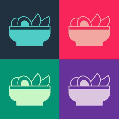 Tabak ikonundaki Pop Art Nachos renkli arka planda izole edilmiş. Tortilla cipsi veya nachos tortilla. Geleneksel Meksika fast food menüsü. Vektör