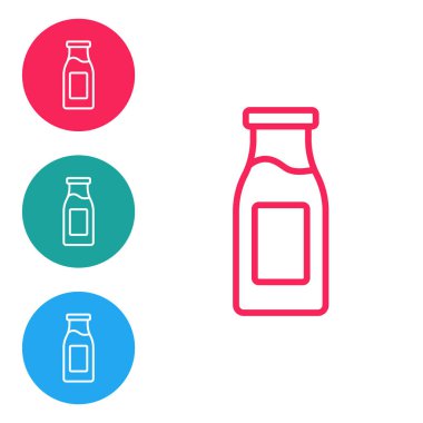 Kırmızı çizgi, beyaz arka planda izole edilmiş sütlü cam şişe. Simgeleri daire düğmelerine ayır. Vektör