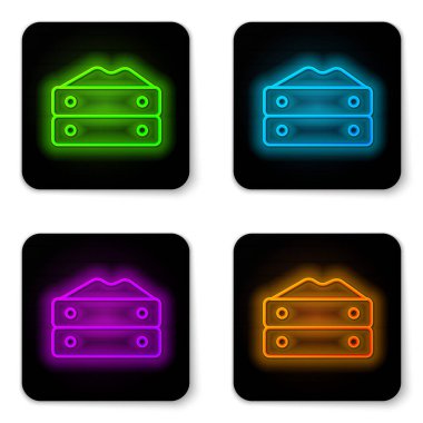 Parlayan neon hattı un torba simgesi beyaz arkaplanda izole edildi. Siyah kare düğme. Vektör