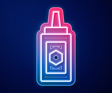 Parlayan neon hattı bal ikonu kavanozu mavi arkaplanda izole edildi. Yiyecek bankası. Tatlı doğal gıda sembolü. Vektör