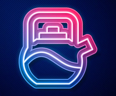 Işıldayan neon çizgisi Kettle mavi arkaplanda ikon izole edilmiş. Çaydanlık ikonu. Vektör
