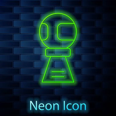 Duvarda izole edilmiş beyzbol topu ikonu olan parlak neon çizgili ödül kupası. Galibiyet ödülü sembolü. Şampiyonluk ya da yarışma kupası. Spor başarısı. Vektör