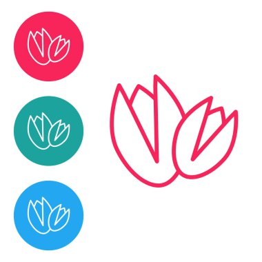 Kırmızı çizgi Pistachio fındık ikonu beyaz arkaplanda izole edilmiş. Simgeleri daire düğmelerine ayır. Vektör