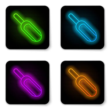 Parlayan neon hattı kepçe un simgesi beyaz arkaplanda izole edildi. Siyah kare düğme. Vektör