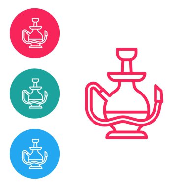 Kırmızı çizgi Nargile simgesi beyaz arkaplanda izole edildi. Simgeleri daire düğmelerine ayır. Vektör