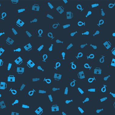 Kantin su şişesini, ormanın yerini, tavuk budu ve ilk yardım çantasını pürüzsüz desenlere ayarlayın. Vektör.