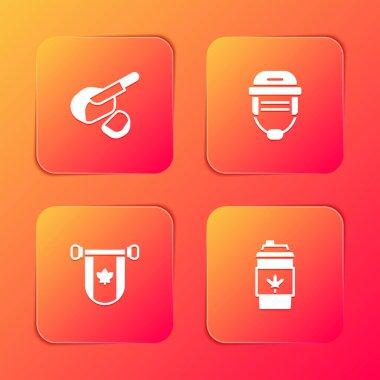 Peameal pastırması, Hokey kaskı, Pennant Canada ve kahve fincanlarını ikon yap. Vektör.