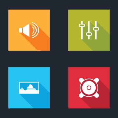Hoparlörün sesini, müzik eşitleyicisini, dalga ve ses hoparlörü simgesini ayarla. Vektör.