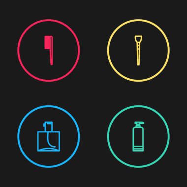 Parfüm, krem kozmetik tüp, makyaj fırçası ve saç fırçası ikonu. Vektör.