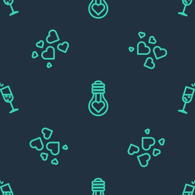 Kalp şeklini ampul şeklinde ayarla ve bir kadeh şampanyayı pürüzsüz bir şekle sok. Vektör.