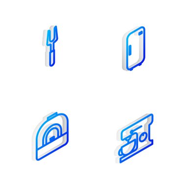 Buzdolabı, barbekü çatalı, fırın ve elektrik karıştırıcı simgesini ayarla. Vektör.
