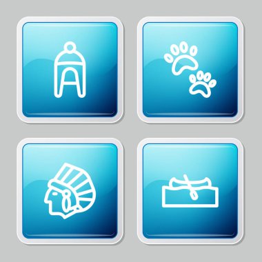 Kış şapkası, Paw baskısı, Kızılderili Yerlisi ve Kano veya Kano ikonu. Vektör