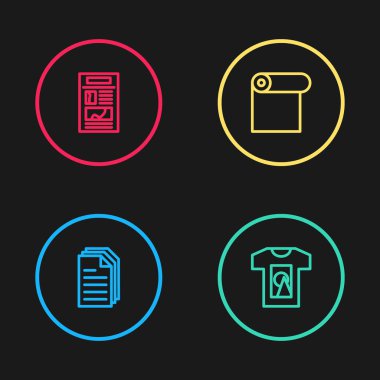 Satır Dosya belgesi, tişört, rulo kağıt ve haber simgesi ayarla. Vektör