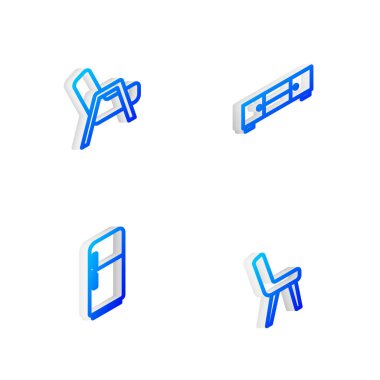 Çekmece, Kol Sandalyesi, Buzdolabı ve ikon. Vektör