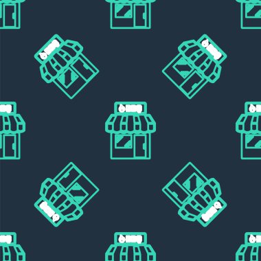 Line Barbekü Alışveriş Merkezi ya da market simgesi siyah arka planda izole edilmiş. Barbekü ızgara partisi. Dükkan inşaatı. Vektör