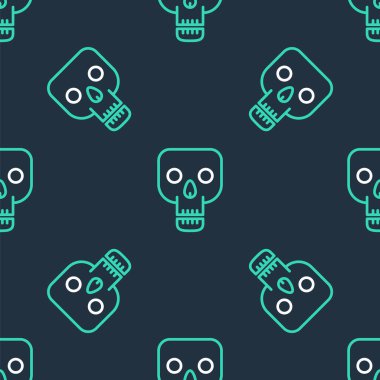 Çizgi Kurukafa simgesi siyah arkaplanda kusursuz desen izole etti. Mutlu Cadılar Bayramı Partisi. Vektör