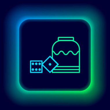 Parlayan neon hattı Korsan oyun zar simgesi siyah arkaplanda izole edildi. Kumarhane kumarı. Renkli taslak konsepti. Vektör