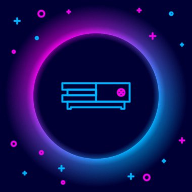 Parlayan neon hattı video oyun konsolu simgesi siyah arkaplanda izole edildi. Renkli taslak konsepti. Vektör