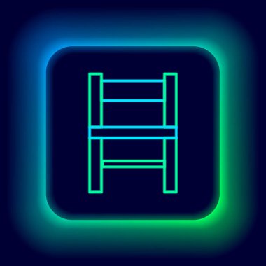 Parlayan neon çizgili sandalye simgesi siyah arkaplanda izole edildi. Renkli taslak konsepti. Vektör