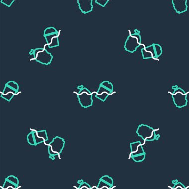 Okyanus ikonunun kirliliği sorunu siyah arka planda izole edilmiş. Çöpler, plastikler, denizdeki poşetler. Vektör