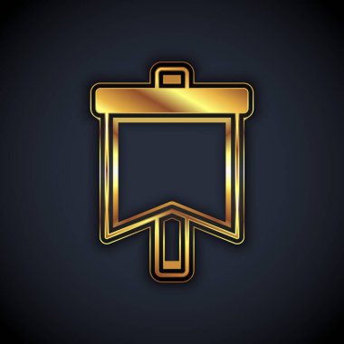 Siyah arkaplanda Altın Bayrak simgesi izole edildi. Zafer, kazanmak ve zorluk konseptini fethetmek. Vektör