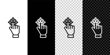 Hedef çizgisi hedef konsepti simgesi siyah beyaz, şeffaf arkaplanda izole edildi. Sembolik hedeflere ulaşım, başarı. Vektör