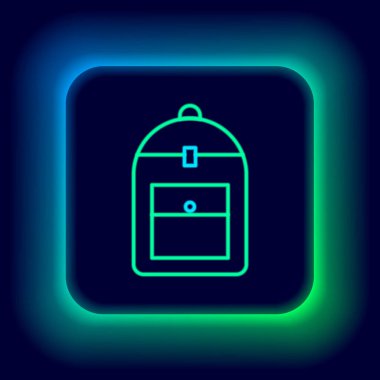 Parlayan neon hattı sırt çantası simgesi siyah arkaplanda izole edildi. Renkli taslak konsepti. Vektör
