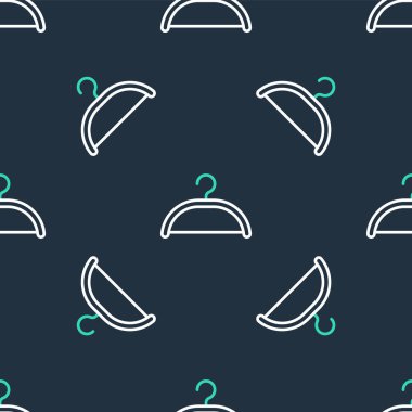 Çizgi askı giysi ikonu siyah arka planda izole edilmiş kusursuz desen. Vestiyer ikonu. Kıyafet servis sembolü. Çamaşır askı tabelası. Vektör