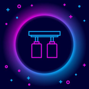 Parlak neon hattı siyah arka planda izole edilmiş spot ışıkları ve lambalar. Renkli taslak konsepti. Vektör