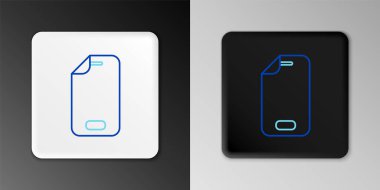 Gri arkaplanda izole edilmiş akıllı telefon simgesi için çizgi cam ekran koruyucusu. Cam için koruyucu film. Cep telefonu için şeffaf yumuşak cam. Renkli taslak konsepti. Vektör