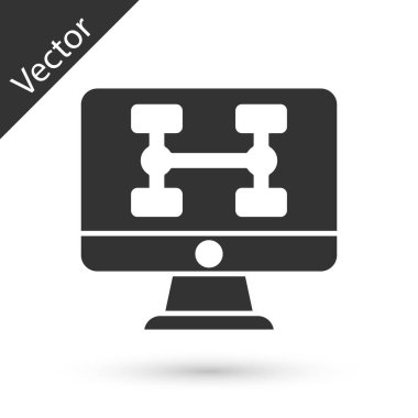 Beyaz arka planda, araba simgesinin gri donanım tanılama durumu izole edildi. Araba servisi ve tamir parçaları. Vektör