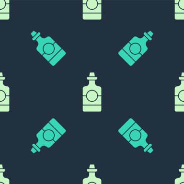 Yeşil ve bej renkli tekila şişesi ikonu mavi arka planda izole edilmiş pürüzsüz desen. Meksika alkolü. Vektör