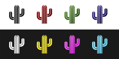 Kaktüs simgesini siyah beyaz arkaplanda izole et. Vektör