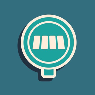 Yeşil yaya yaya geçidi ikonu yeşil arka planda izole edildi. Trafik kuralları ve güvenli sürüş. Uzun gölge tarzı. Vektör