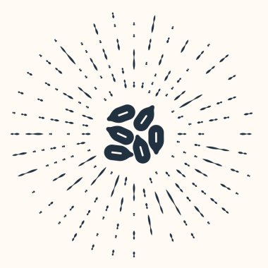 Bej arka planda izole edilmiş özel bir bitki simgesinin gri tohumları. Soyut çember rastgele noktalar. Vektör