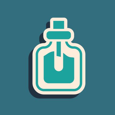 Yeşil Parfüm simgesi yeşil arkaplanda izole edildi. Uzun gölge tarzı. Vektör