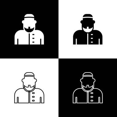 Müslüman adam simgesini siyah beyaz arkaplanda izole et. Vektör