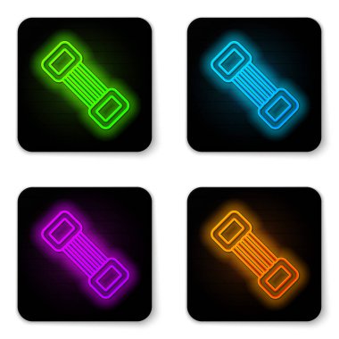 Parlayan neon hattı göğüs genişletici simgesi beyaz arkaplanda izole edildi. Siyah kare düğme. Vektör