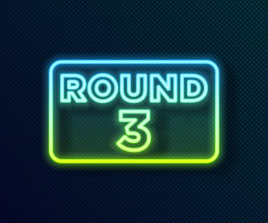 Parlayan neon çizgisi boks şeması simgesi siyah arkaplanda izole edildi. Vektör