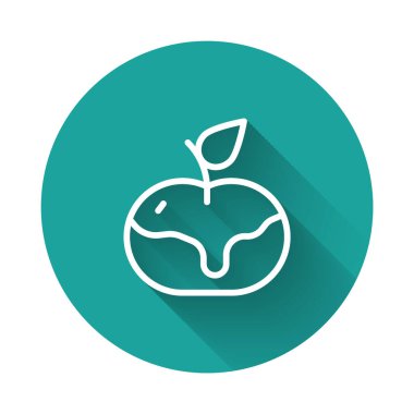 Karamel ikonunda beyaz çizgi Apple uzun gölge arkaplan izole. Yeşil daire düğmesi. Vektör